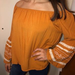 Turmeric color off the shoulder top